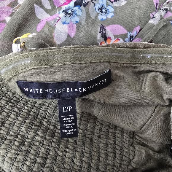 White House Black Market 12P Dress Fairy Floral Velvet Trim Y2K Green Asymmetric - Picture 11 of 16